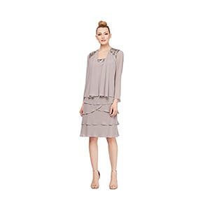 Women's Embellished Tiered Sequin Jacket Dress