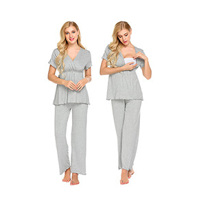 Bearsland Maternity Women's 3 Pieces Soft Nursing Pajamas Set Postpartum Sleepwear for Breastfeeding